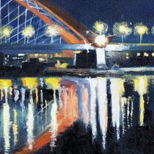 Картина на холсте маслом "Бугринский мост ночью"