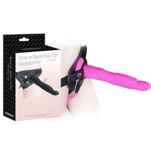 Розовый страпон 8 inch Strap-on Ripple Dildo Vibe - 21 см.