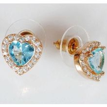 Серьги с голубым фианитом "Большое сердце"