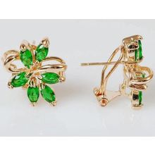 Серьги с зелёным фианитом "6 камней"