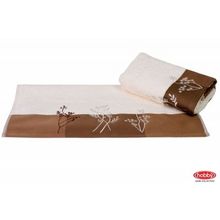 Махровое полотенце с вышивкой 70x140 "FLORA", кремовый, 100% Хлопок