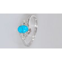 кольцо серебро бирюза 1 камень 6 цирконов