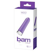 Фиолетовая перезаряжаемая вибропуля VeDO Bam - 9,7 см.