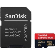 Карта памяти 32ГБ SanDisk "Extreme Pro SDSDQXP-032G-G46A" microSD HC UHS-I Class10 + адаптер