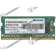 Модуль памяти SO-DIMM 4ГБ DDR4 SDRAM Patriot "PSD44G240041S" (PC19200, 2400МГц, CL17) (ret) [142223]
