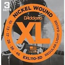 EXL110-3D Nickel Wound Струны для электрогитары, Regular Light, 10-46, 3 комплекта, DAddario