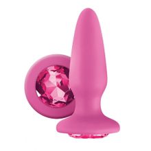Розовая анальная пробка с розовым кристаллом Glams Pink Gem - 10,4 см. (95435)