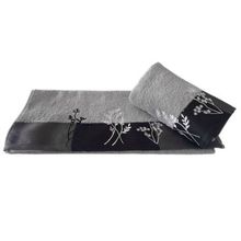 Махровое полотенце с вышивкой 70x140 "FLORA", светло-серый, 100% Хлопок