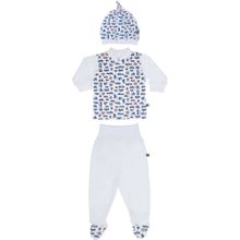 Kiddy bird кофточка, ползунки и шапочка Машинки белый