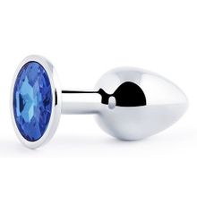 Anal Jewelry Plug Анальное украшение SILVER PLUG SMALL с синим кристаллом - 7,2 см. (синий)