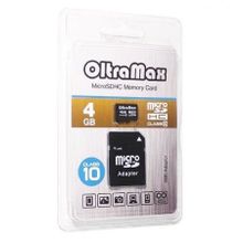 Карта памяти Micro SDHC 4Gb OltraMax Class 10 + адаптер SD (OM004GCSDHC10)