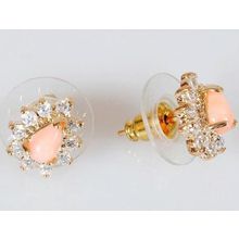 Серьги с кораллом "Капля в цирконах"