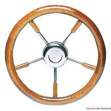 Osculati SS steering wheel w  mahogany outer ring 350 mm, 45.168.35