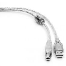 Кабель USB 2.0 Am=>Bm - 0.75 м, прозрачный, фильтр, Cablexpert Pro (CCF-USB2-AMBM-TR-0.75M)