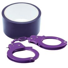 Набор для фиксации BONDX METAL CUFFS AND RIBBON: фиолетовые наручники из листового материала и липкая лента Фиолетовый