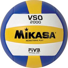 Мяч волейбольный Mikasa VSO2000 р. 5, синт.кожа ПВХ, маш.сшивка. Бело-желто-синий