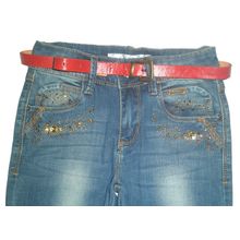 Брюки джинсовые для девочек "Красный пояс" 