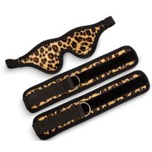 Черно-леопардовый комплект: наручники на липучке и маска без прорезей черный с леопардовым