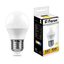 Feron Лампа светодиодная Feron E27 5W 2700K Шар Матовая LB-38 25404 ID - 235028