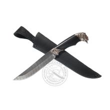 нож Осётр, (дамасская сталь), рукоять граб, литье мельхиор