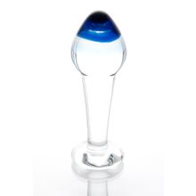 Стеклянная анальная втулка с синим кончиком - 11,5 см. прозрачный