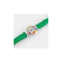 Часы с мурринами арт. clock_green, зеленый кожаный ремешок