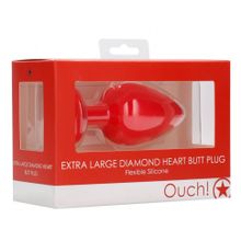 Красная анальная пробка с прозрачным стразом Extra Large Diamond Heart Butt Plug - 9,5 см. (229469)