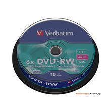 Диск   DVD-RW 4.7Gb Verbatim 6x  10 шт  Cake Box  &lt;43585&gt;