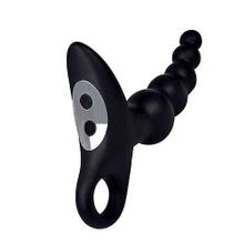 Черный силиконовый анальный вибромассажер-ёлочка с колечком-ограничителем Черный