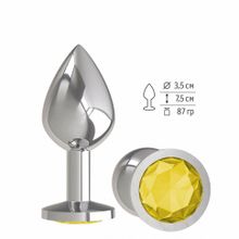 Серебристая средняя пробка с желтым кристаллом - 8,5 см. (109386)