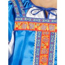 Русский народный костюм для танцев атласный комплект васильковый "Василиса": сарафан и блузка, XL-XXXL