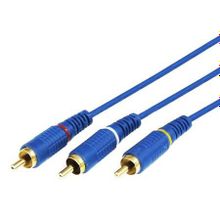 Кабель аудио видео 3 RCA plug - 3 RCA plug, 3 м, позолоченный, синий, Rexant (17-0204-1)