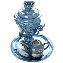 Набор самовар электрический 3 литра с художественной росписью "Зимний вечер" с автоматическим отключением при закипании, арт. 155648а