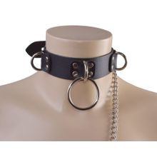 Черный кожаный ошейник Big Ring (243803)