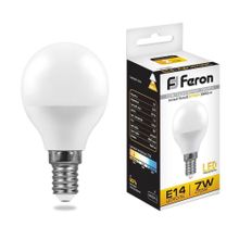 Feron Лампа светодиодная Feron E14 7W 2700K Шар Матовая LB-95 25478 ID - 234981