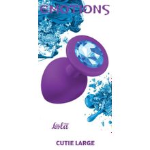 Lola toys Большая фиолетовая анальная пробка Emotions Cutie Large с голубым кристаллом - 10 см.