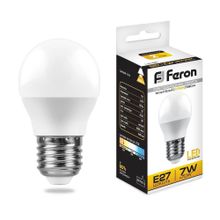 Feron Лампа светодиодная Feron E27 7W 6400K Шар Матовая LB-95 25483 ID - 235039