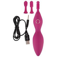 Orion Ярко-розовый клиторальный вибратор с 3 насадками Spot Vibrator with 3 Tips - 17,9 см. (ярко-розовый)