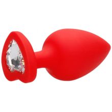 Красная анальная пробка с прозрачным стразом Extra Large Diamond Heart Butt Plug - 9,5 см. (229469)