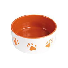TRIXIE Миска для собак с рисунком "Лапка" оранжевая белая, керамика 0,3л*ф12см