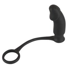 Чёрное эрекционное кольцо на пенис и мошонку с анальной вибровтулкой для усиления ощущений Черный