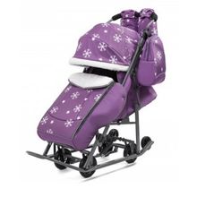 Санимобиль ABC-Academy Pikate снежинки (3 секц.тент, перек.руч, 3пол.спин, рюкзак, варежки)(фиолетовый темно-серый)