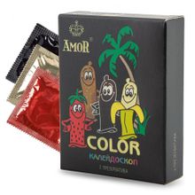 Цветные ароматизированные презервативы AMOR Color  Яркая линия  - 3 шт. (242647)