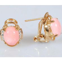 Серьги с кораллом "Овал цирконы с боку"