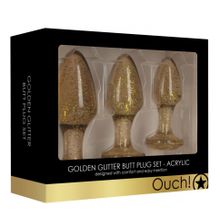 Набор из 3 золотистых анальных пробок Acrylic Goldchip Butt Plug Set (227096)