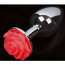 Серая анальная пробка с красной розочкой - 8,5 см. (127172)