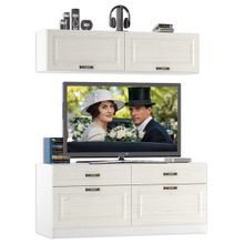 Нижегородмебель и К Тумба для ТВ с полкой Ливерпуль цвет ясень ваниль белый ID - 297027