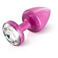 DIOGOL Розовый анальный плаг Anni Magnet T1 pink Cristal black с 2 заменяемыми кристаллами - 6 см.