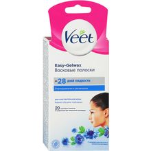 Veet Easy Gelwax с Миндальным Маслом и Ароматом Василька 1 пачка 20 восковых полосок + 4 салфетки