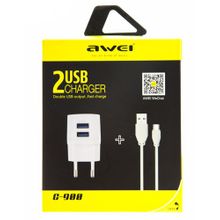 Сетевое зарядное устройство c 2 USB Awei C-900,с Lightning USB 2.1A, черное
